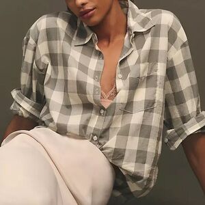 Anthropologie x Maeve Bennet Gray and White Plaid Shirt XL Petite